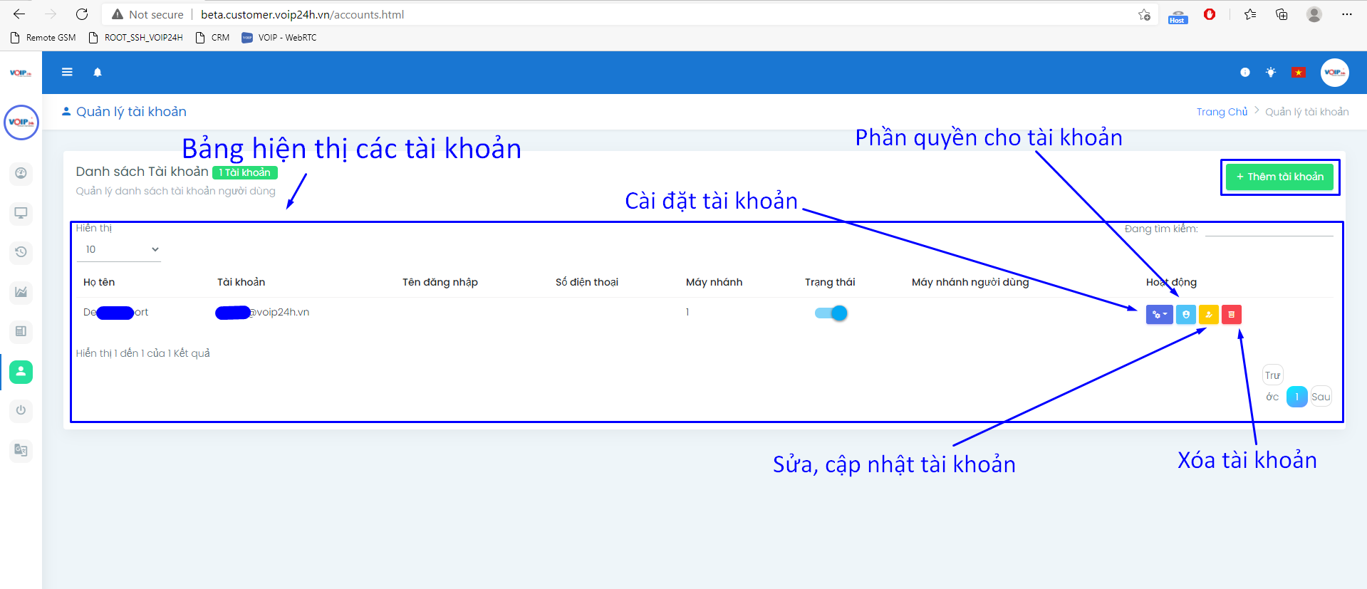 Giao diện phần mềm quản lý Tổng đài ảo Buss Call